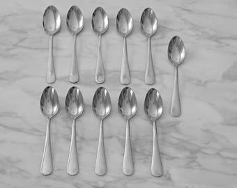 MCM Vintage Stainless Steel Teaspoons, Set of 11, circa 1940s - 1960s