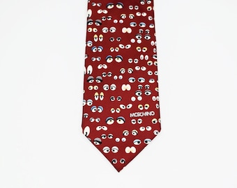 Vintage Moschino Silk Necktie, Cartoon Eyes Pattern, Italy