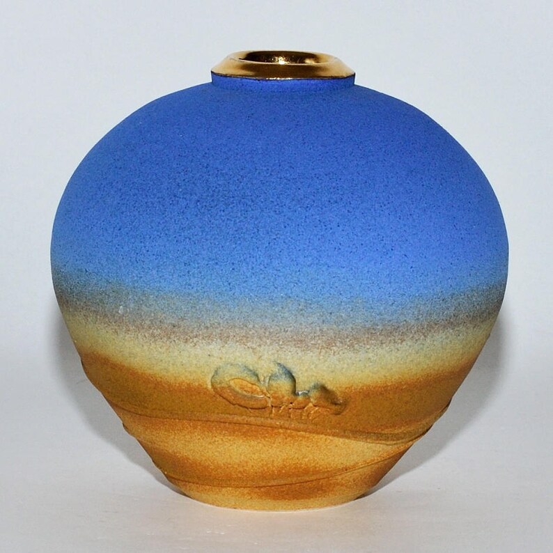 Southwest Landscape Desert Pottery Vase Matte With 22 K Gold Etsy