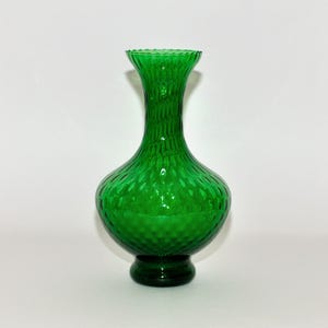 Vintage Italian Empoli Glass Vase Diamond Optic Emerald Green Vase, circa 1960s, Mother Day Gift