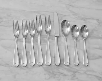Yamazaki Patrik Stainless Steel Flatware in the Metaphor Pattern, odd Set of 9