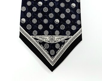 Gianfranco Ferre Silk Necktie Men's Tie Formal Attire Repetitive Pattern on Black Blue Background