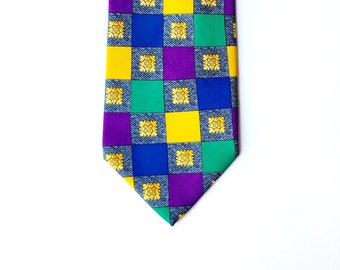 Vintage Versace Silk Necktie, Geometric Print, Made in Italy
