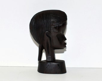 Vintage African Tribal Woman Bust Hand Carved Wood, Tanganyika, circa 1960s
