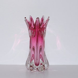 Vintage Chribska Glassworks Art Glass Cranberry to Clear Vase