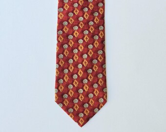 Vintage Ermenegildo Zegna Mens Tie Silk Red Orange Dandelion Flower Pattern