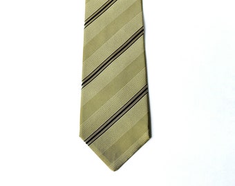 Vintage Dormeuil Tie Pure Silk Mens Necktie Olive Green with Stripes