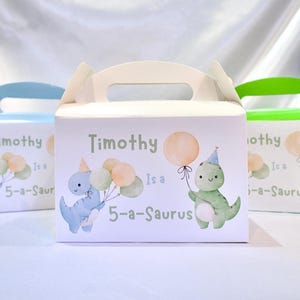 Personalised Dinosaur Party Box, Cute T Rex Favour Box, 5-a-saurus Treat Container / Cake Box