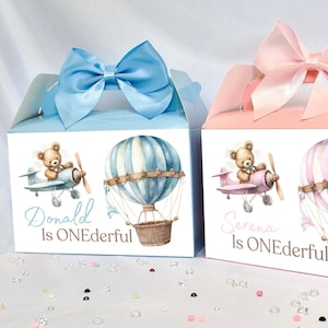 Gepersonaliseerde ONEderful-feestdoos, luchtballontraktatiedozen met strik, feestzakje 1e verjaardag