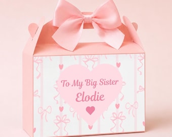Personalised Big Sister Gift Box, Big Sister Keepsake Box, New Baby Announcement Gift, Pregnancy Reveal Present, Pink Sibling Surprise Box