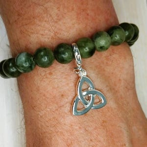 Connemara Marble bead and Celtic Knot charm elasticated bracelet