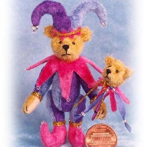 LAST ONES!  Jester Bear with Toy Miniature Teddy Bear Kit - Pattern - DIY - by Emily Farmer
