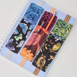 BOOKMARK and PEN HOLDER,  Elastic Adjustable Journal Pen/Pencil Holder, 2 Fabrics Combo, Accessory  Planner, Binder, Journal, College gift