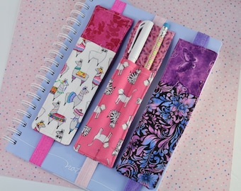 Fabric Pen Holder Bookmark: Designer Print Elastic Journal Accessory