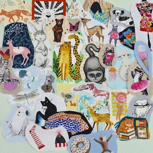 Hand-Cut Fabric Snippets: Whimsical Animal Themes for Collage