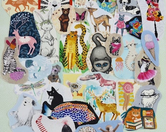 Hand-Cut Fabric Snippets: Whimsical Animal Themes for Collage