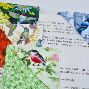 Fabric CORNER BOOKMARK, Your choice of beautiful colorful Birds, Handcrafted gift for book lovers, readers, book clubs, Mother's Day gift image 4