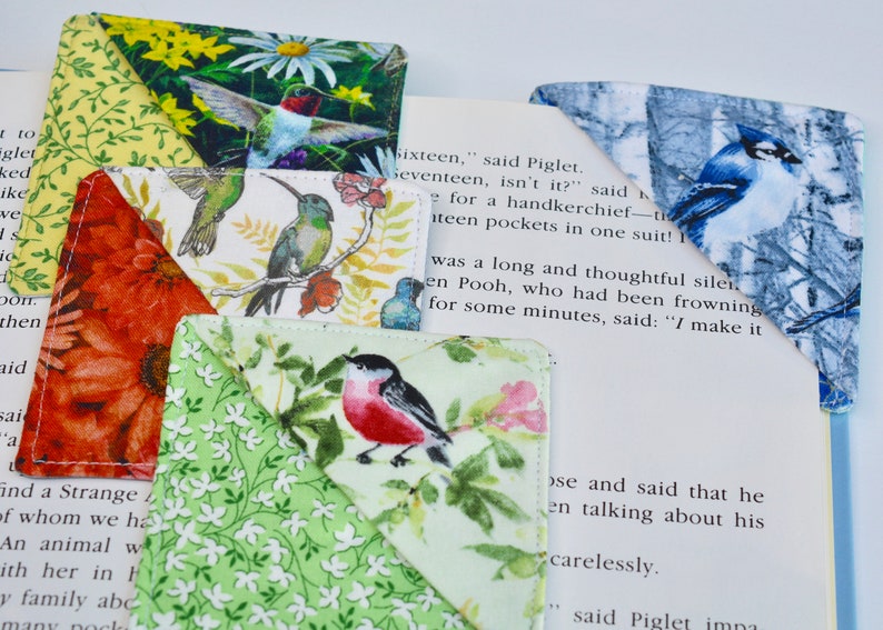 Fabric CORNER BOOKMARK, Your choice of beautiful colorful Birds, Handcrafted gift for book lovers, readers, book clubs, Mother's Day gift image 4