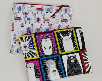 Zipper pouch LLAMAS & More 5x7 lined Zipper Pouch, IPhone travel bag, handbag organizer,Cosmetic Makeup Bag,Gift Card Holder,Quilted