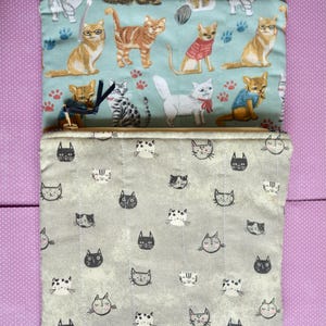 Cat Lover Quilted Zipper Pouch: Cotton Lined Travel Bag Cats in Knits