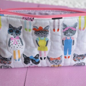 Cat Lover Quilted Zipper Pouch: Cotton Lined Travel Bag Dress up Cats