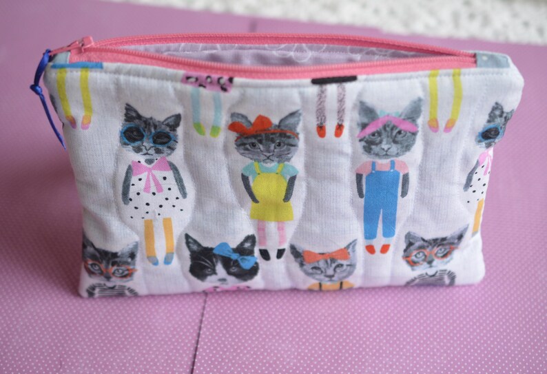Cat Lover Quilted Zipper Pouch: Cotton Lined Travel Bag Dress up Cats