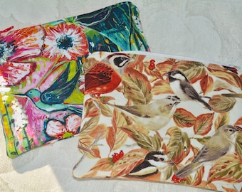 Zipper pouch Loving Birds, 5x7 lined Zipper Pouch, travel bag, or handbag organizer,Cosmetic Makeup Bag,Gift Card Holder,Handmade Pouch