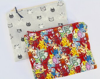 Zipper pouch CATS 5x7 lined Zipper Pouch, IPhone travel bag, handbag organizer,Cosmetic Makeup Bag,Gift Card Holder,Notions bag