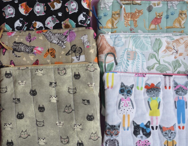 Cat Lover Quilted Zipper Pouch: Cotton Lined Travel Bag image 10
