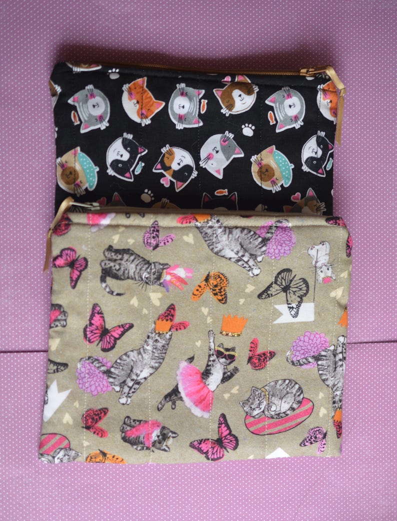 Cat Lover Quilted Zipper Pouch: Cotton Lined Travel Bag image 2