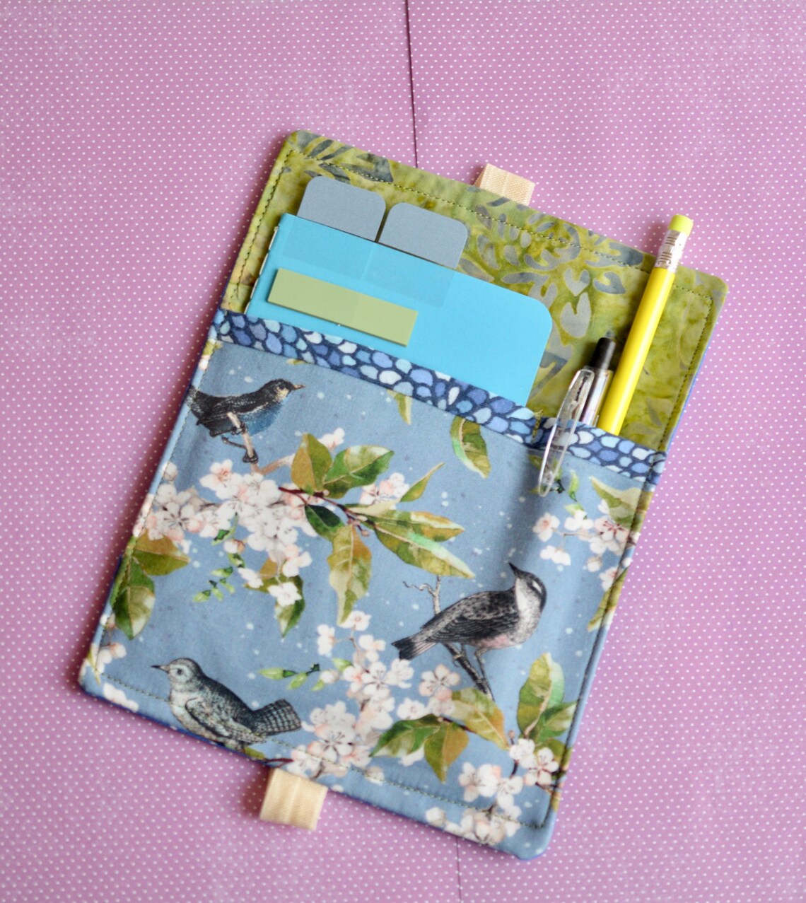 Fabric Bookmark Pen Holder: Adjustable Book Pouch With Notebook - Etsy