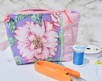 Floral Handmade Zip Pouch, 5x7 lined Zipper Pouch, travel bag,backpack or handbag organizer,Cosmetic Makeup Bag,Gift Card Holder,For Mom