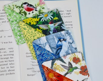 Fabric CORNER BOOKMARK, Your choice of beautiful colorful Birds, Handcrafted gift for book lovers, readers, book clubs, Easter gift Spring