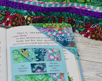 Patchwork Corner Bookmark, Fun and Colorful pieced with little strips of multicolored fabric,Book lover reader gift, Fabric Stocking Stuffer