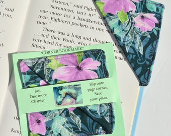 FLORAL CORNER Bookmark, Premium designer fabric, under 10.00, Book Accessory, Teacher Gift, Reader Gift, Flower lover Gift, Stocking stuffer