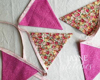 Vintage Floral Pennant Bunting: 90's Cotton Banner Garland