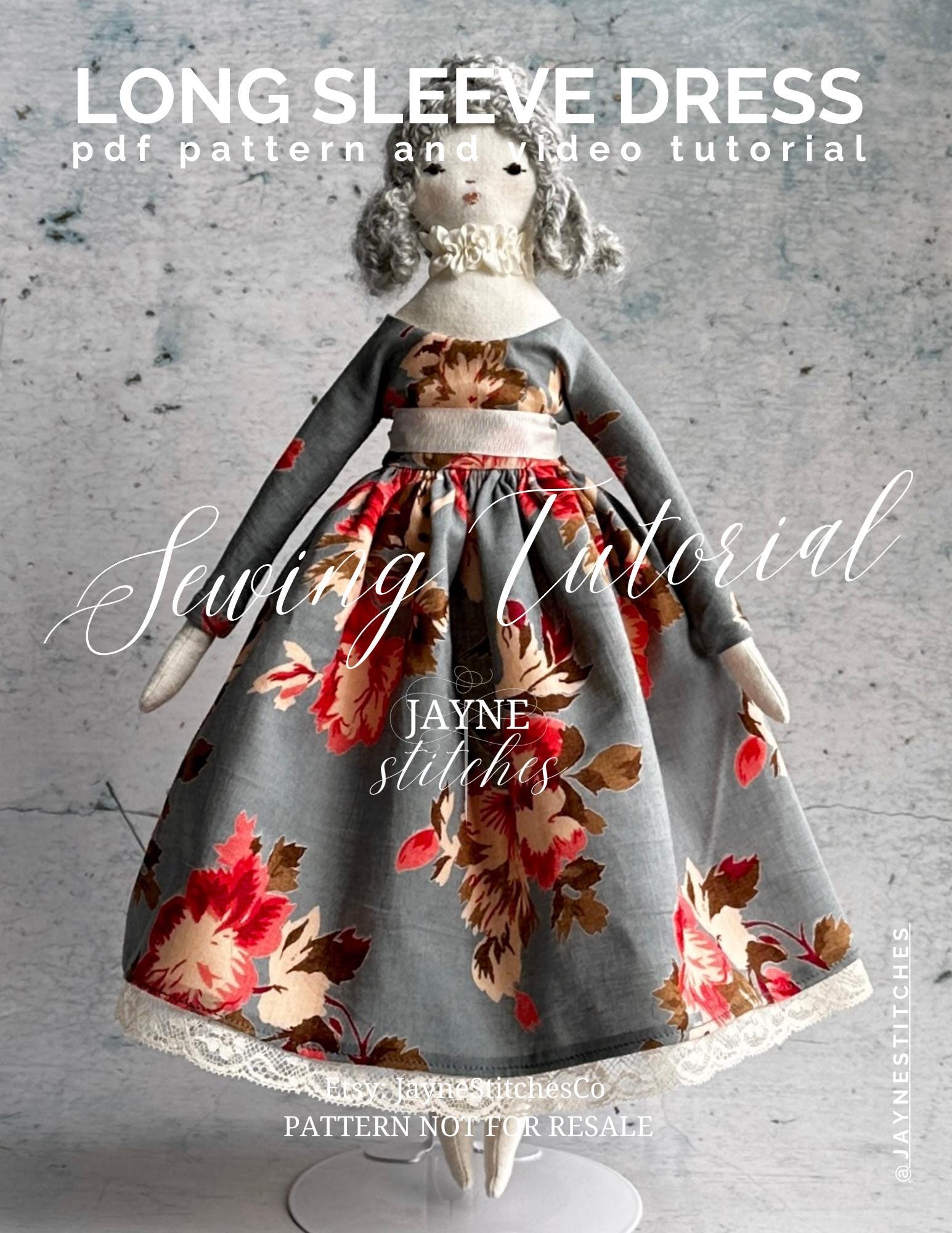 fitted lace wedding dress Doll clothes sewing pattern : Long sleeve dress – Lilalune main image 1