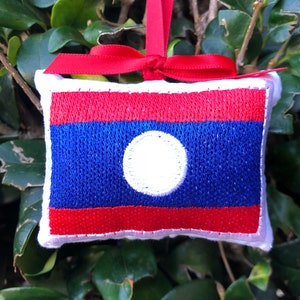 Adorno navideño con la bandera de Laos, regalo de viaje, calcetín de Navidad, decoración para árbol de Navidad