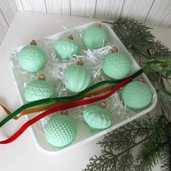 Faux Vintage Jadeite Color Christmas Ornaments, Set of 9, Jadite Mint Green Shatterproof Ornaments, Hand Painted Jadeite Christmas Ornaments