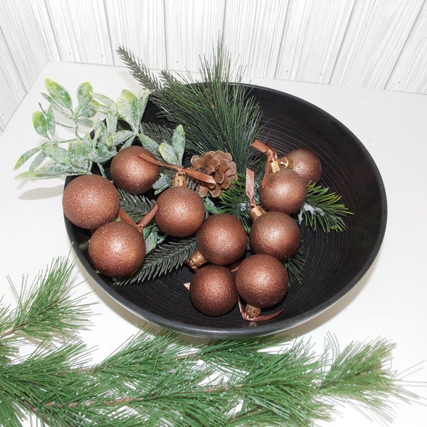 Textured Hand Painted Metallic Ornaments, Winter Ball Bauble Ornaments, Brown Neutral Vintage Copper Bowl Filler, Modern Rustic Christmas