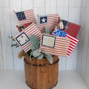 Primitive American Fabric Mini Flags, Patriotic Small Flags,Memorial Day Decor, 4th July decor, Independence Day Decor,  Old Glory Flag
