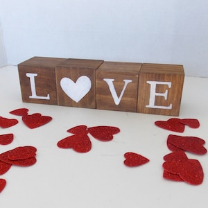 Natural Love Wood Blocks, Valentine's Love, Valentines Block, Set of 4, Tiered Tray, Valentines Gift, Love Shelf Sitter, Valentine Day Decor
