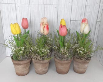 Primitive Tulip Pots, Primitive Flowers,Primitive Flower Pot, Rustic Home Decor, Farmhouse Decor, Spring Tulips, Mother's Day Gift
