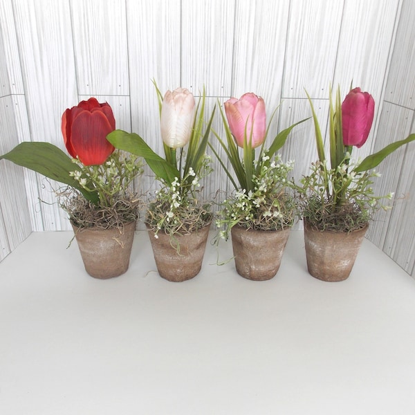 Primitive Tulip Pots, Primitive Flowers,Primitive Flower Pot, Rustic Home Decor, Farmhouse Decor, Spring Tulips