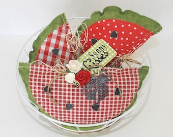 Stuffed Fabric Watermelon Slices, Summer mantle decor, Watermelon decor, Bowl fillers, Summer tiered tray decor, Mini  pillow, Fruit Pillow