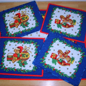 Christmas dinning table set, Christmas quilted placemat  set, Blue christmas placemats, Se of 5, Quilted table runner