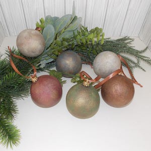 Neutral Earth Toned Textured Christmas Shatterproof Ornament,Hand painted Matte  Rustic Aged Ball Bulb Vintage style Christmas  Ornaments