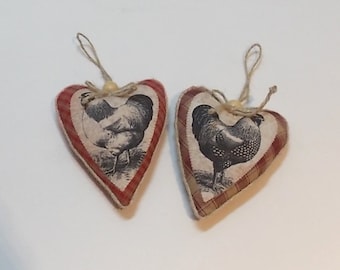 Country Farmehouse chicken heart shape decor ornament, Chicken Decor, Heart ornament, Hen ornament,Primitive chicken lovers, Heart Ornaments