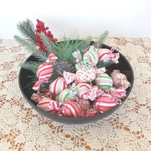 Christmas Candy Canes & Peppermints ornaments, Christmas  bowl filler, Fabric ornaments, Set of 3, Candy Bowl Filler, Fake Candy, hand sewn