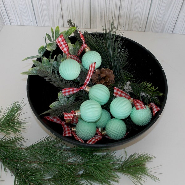 Faux Vintage Jadeite Color Christmas Ornaments, Set of 10, Jadite Mint Green Mini Christmas Tree Ornaments, Hand Painted Jadeite Bowl Filler